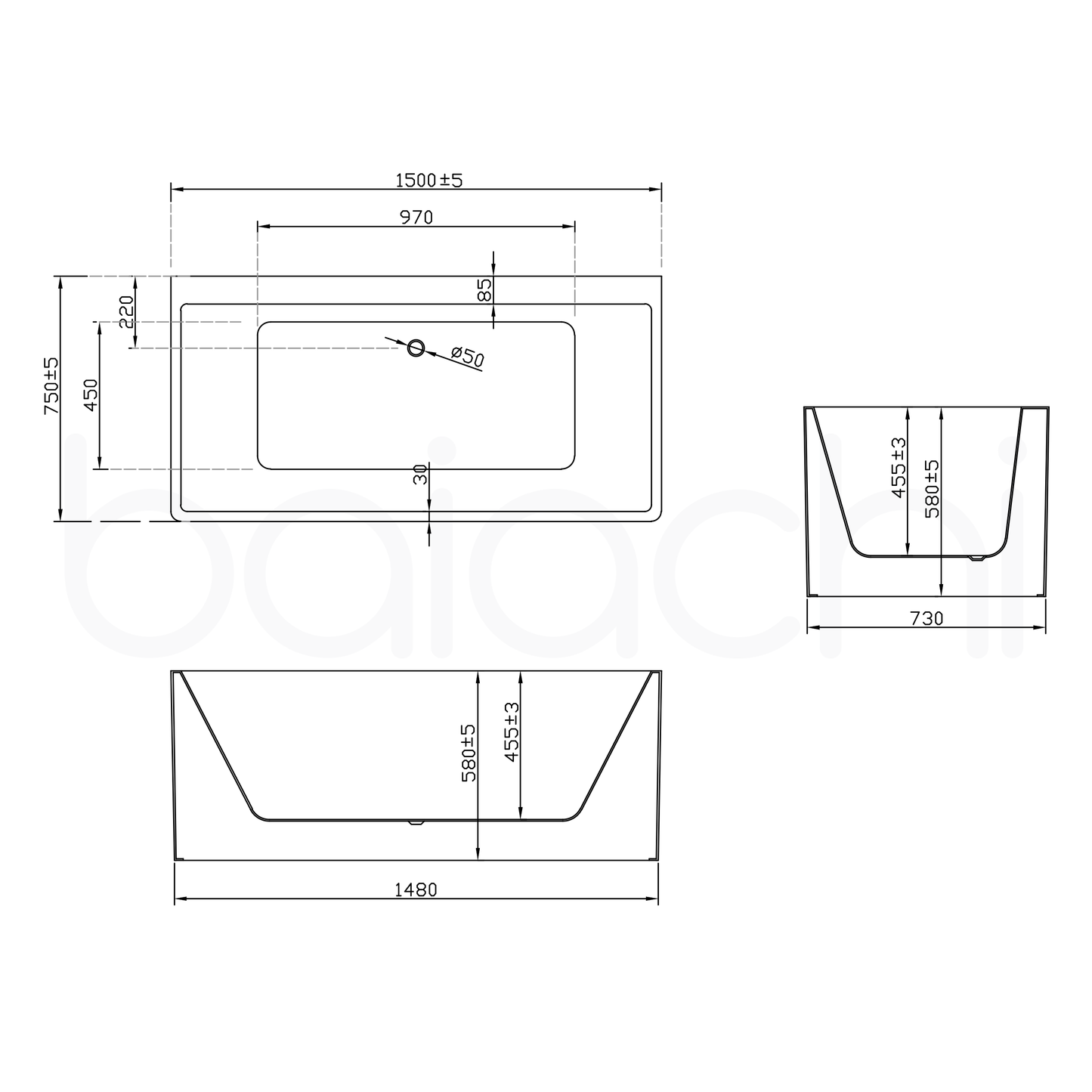 Baiachi Cubi 1500 Freestanding 4 Jet Spa Bath