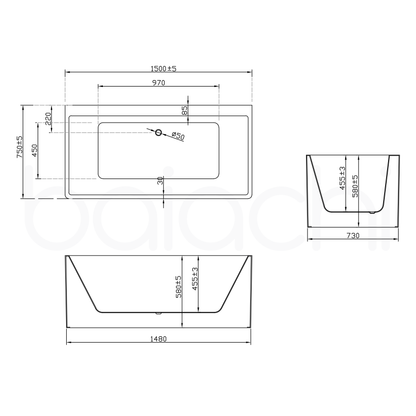 Baiachi Cubi 1500 Freestanding 4 Jet Spa Bath