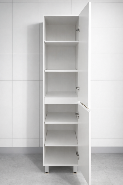 Vellena Plywood Gloss White Bathroom Tallboy Cabinet Wall Hung Legs