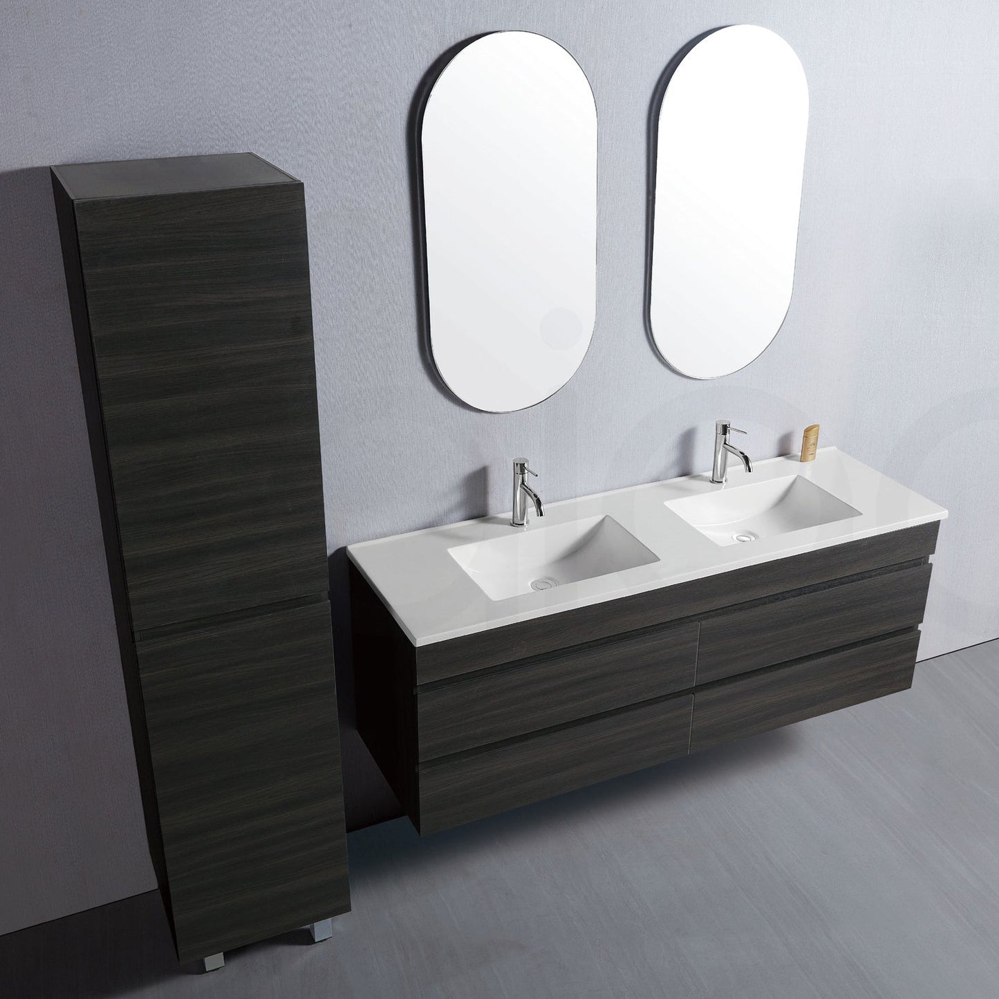 Vellena 1500mm Plywood Empire Oak Wall Hung Bathroom Vanity Ceramic Basin