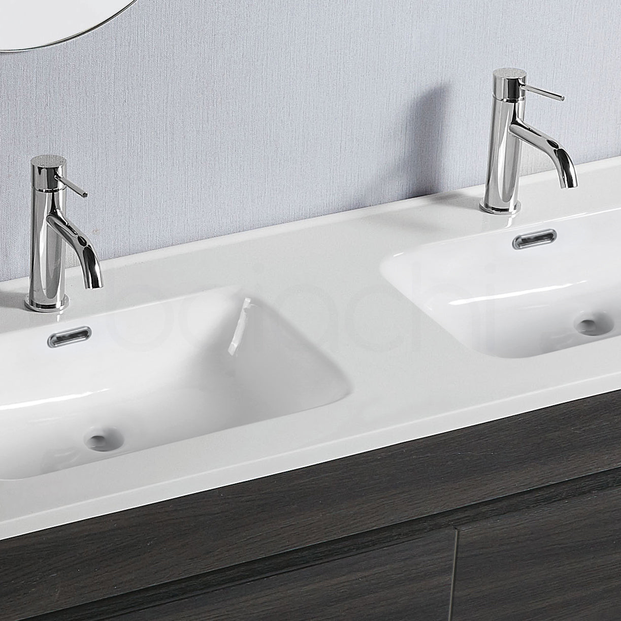 Vellena 1200mm Plywood Empire Oak Wall Hung Bathroom Vanity Double Ceramic Basin
