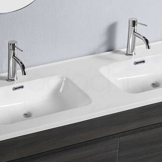 Vellena 1200mm Plywood Empire Oak Wall Hung Bathroom Vanity Double Ceramic Basin