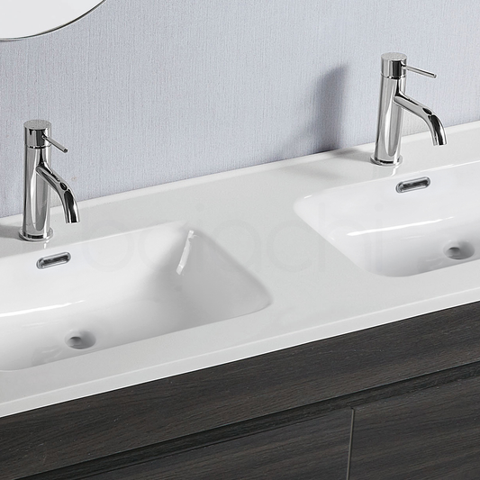 Vellena 1200mm PVC Water Proof Empire Oak Wall Hung Bathroom Vanity Double Ceramic Basin