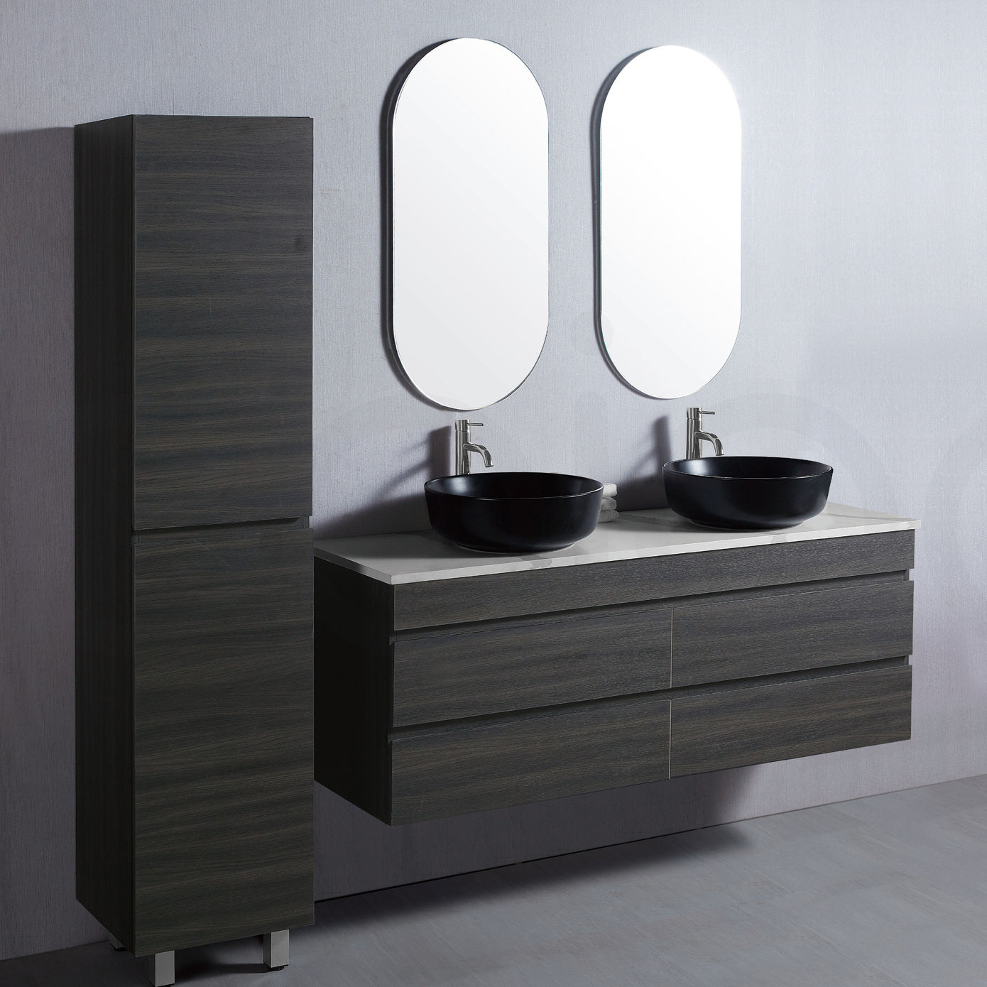 Vellena 1500mm Plywood Empire Oak Wall Hung Bathroom Vanity White Stone