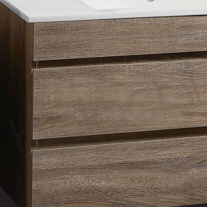 Vellena 1200mm PVC Water Proof Prime Oak Wall Hung Bathroom Vanity Double Ceramic Basin