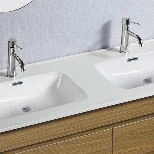 Vellena 1200mm Plywood Prime Oak Wall Hung Bathroom Vanity Double Ceramic Basin