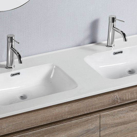 Vellena 1200mm PVC Water Proof Prime Oak Wall Hung Bathroom Vanity Double Ceramic Basin