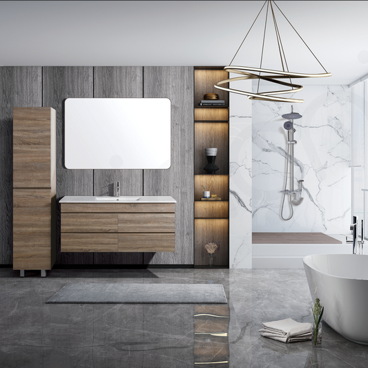 Vellena 1200mm PVC Water Proof Prime Oak Wall Hung Bathroom Vanity Cabinet