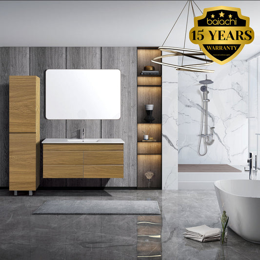 Vellena 1200mm Plywood Dark Prime Oak Wall Hung Bathroom Vanity Cabinet