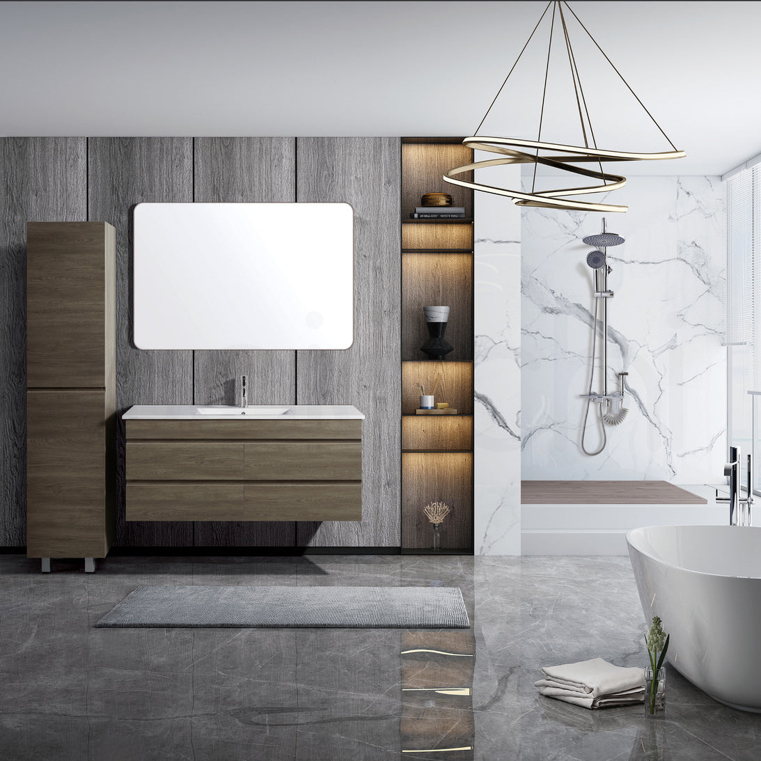 Vellena 1200mm PVC Water Proof Wash White Wall Hung Bathroom Vanity Double Ceramic Basin