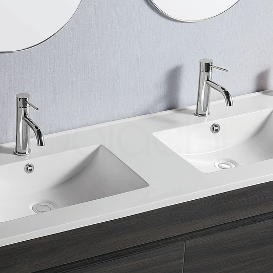 Vellena 1500mm PVC Water Proof Empire Oak Wall Hung Bathroom Vanity Double Poly Marble Basin