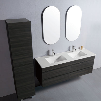Vellena 1500mm PVC Water Proof Empire Oak Wall Hung Bathroom Vanity Poly Marble Basin