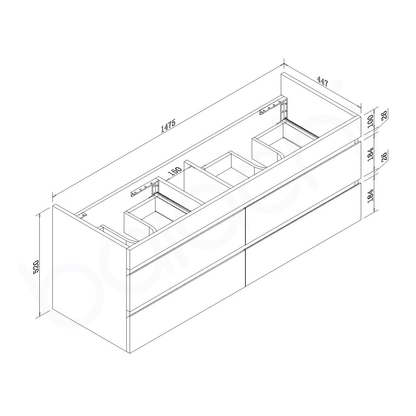 Vellena 1500mm PVC Water Proof Matte White Wall Hung Bathroom Vanity Cabinet