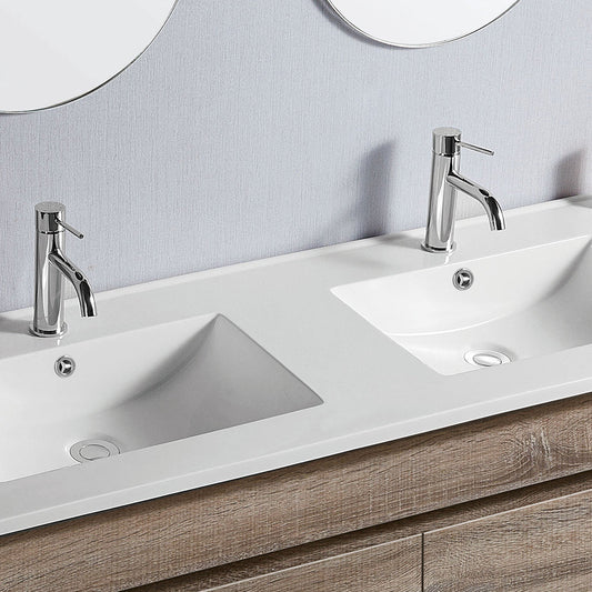 Vellena 1500mm Plywood Prime Oak Wall Hung Bathroom Vanity Double Ceramic Basin