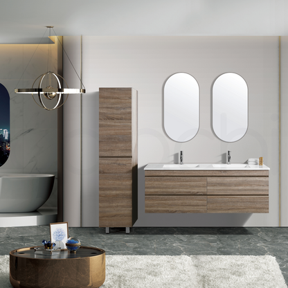 Vellena 1500mm Plywood Prime Oak Wall Hung Bathroom Vanity Double Ceramic Basin
