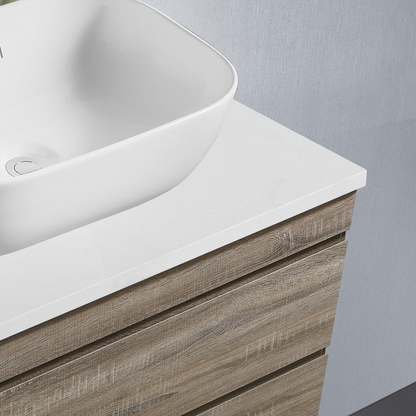 Vellena 1500mm Plywood Prime Oak Wall Hung Bathroom Vanity White Stone