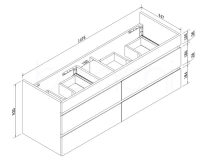 Vellena 1500mm PVC Water Proof Wash White Wall Hung Bathroom Vanity Cabinet