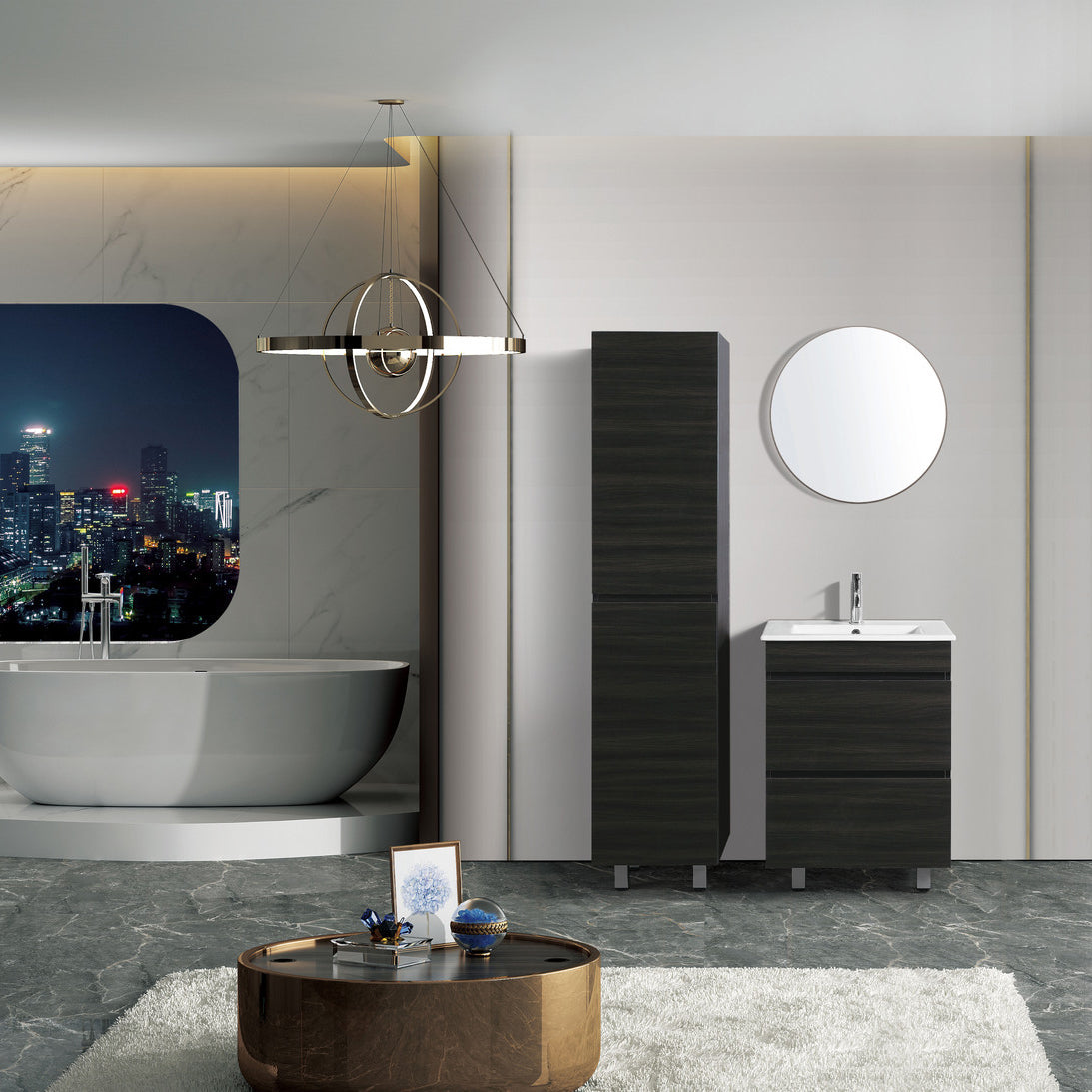 Vellena 600mm PVC Water Proof Empire Oak Bathroom Vanity White Quartz Stone