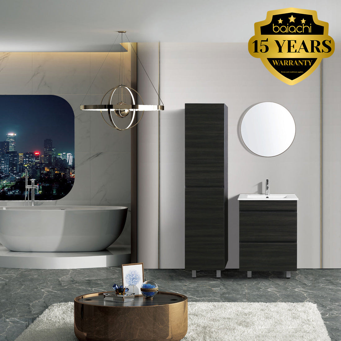 Vellena Plywood 600mm Empire Oak Bathroom Vanity White Stone