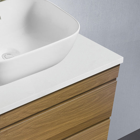 Vellena Plywood 900mm Prime Oak Bathroom Vanity White Stone