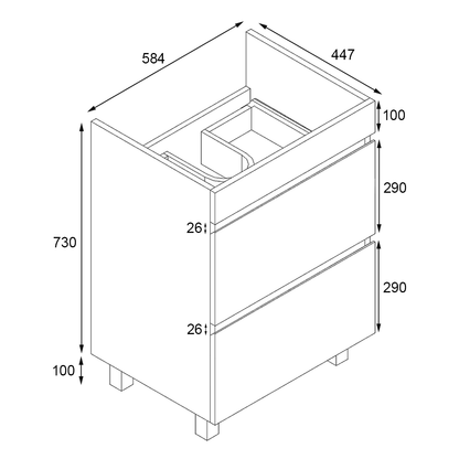 Vellena 600mm PVC Water Proof Wash White Bathroom Vanity Cabinet