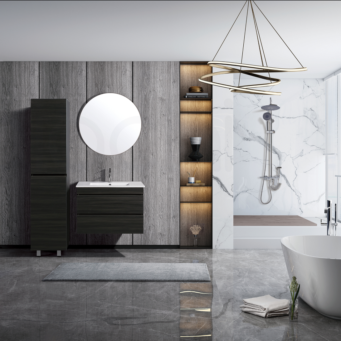 Vellena 750mm PVC Water Proof Empire Oak Wall Hung Bathroom Vanity Ceramic Basin