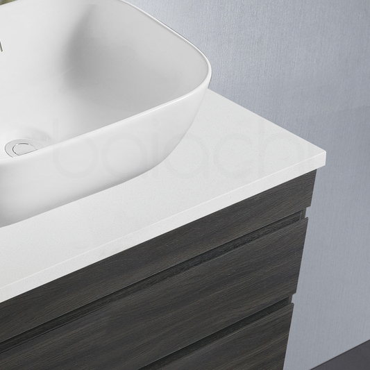 Vellena 750mm PVC Water Proof Empire Oak Wall Hung Bathroom Vanity White Quartz Stone