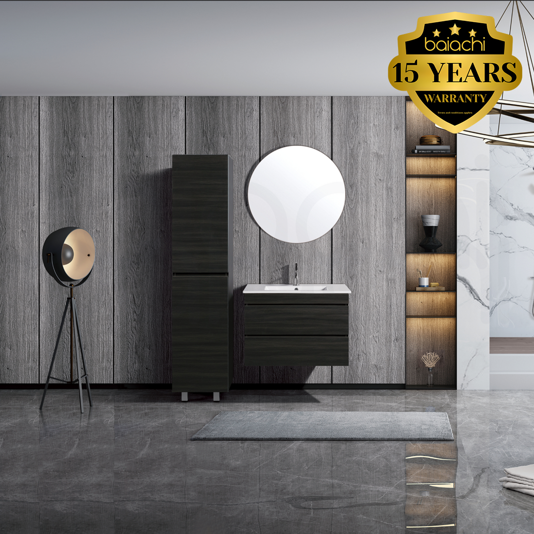 Vellena Plywood 750mm Wall Hung Empire Oak Bathroom Vanity White Stone