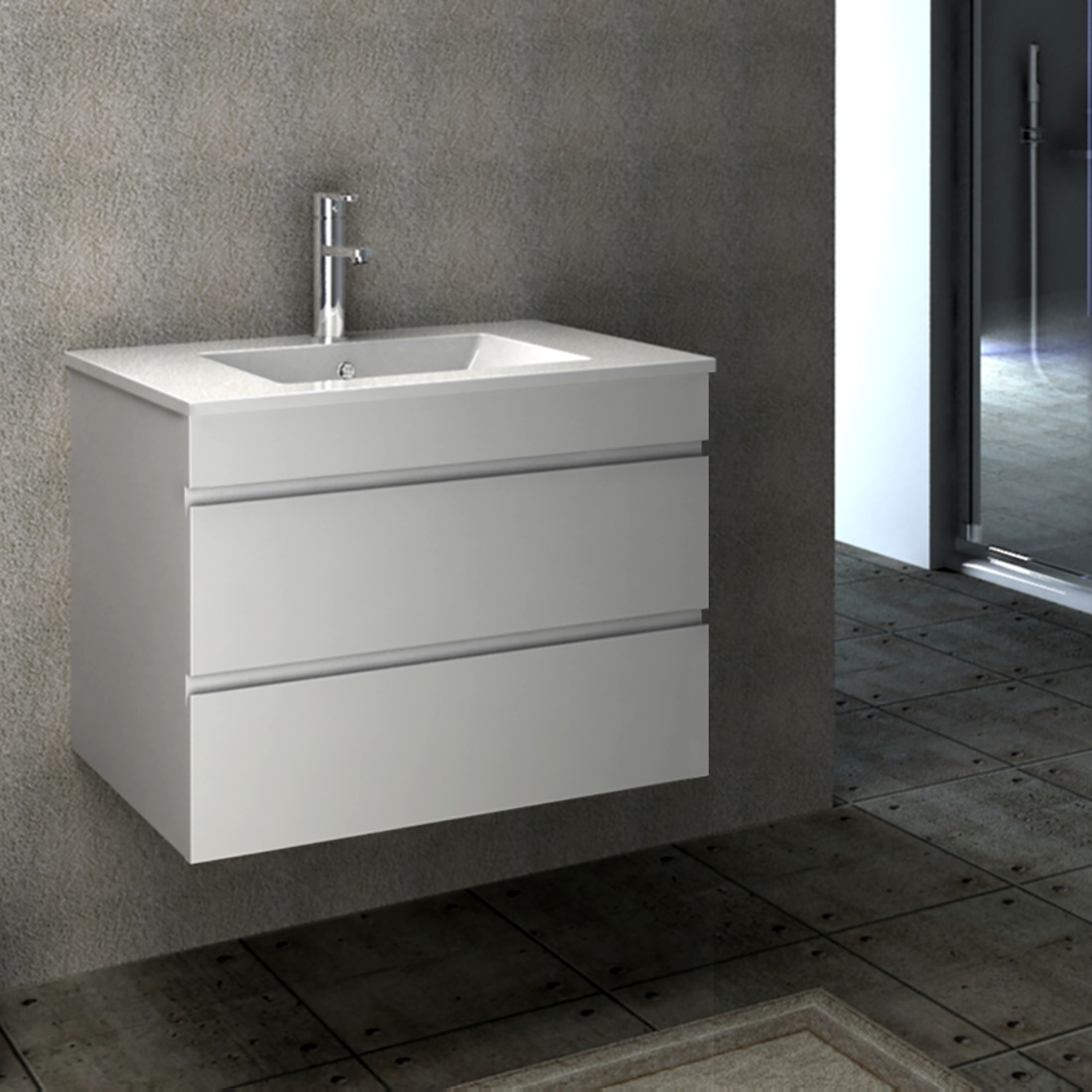 Vellena 750mm PVC Water Proof Matte White Wall Hung Bathroom Vanity Ceramic Basin