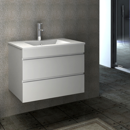 Vellena 750mm PVC Water Proof Matte White Wall Hung Bathroom Vanity Ceramic Basin