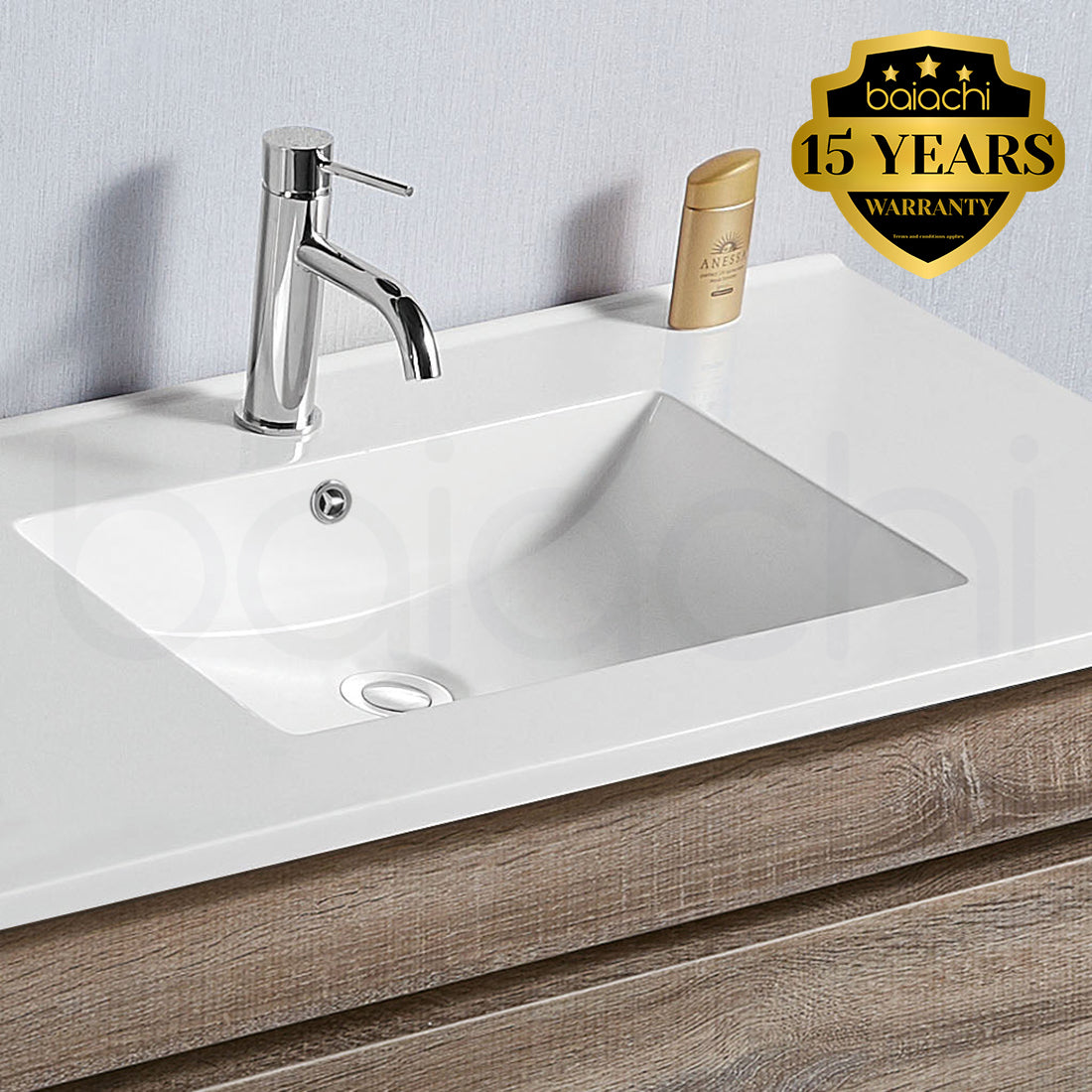 Vellena Plywood 750mm Wall Hung Prime Oak Bathroom Vanity Ceramic Basin