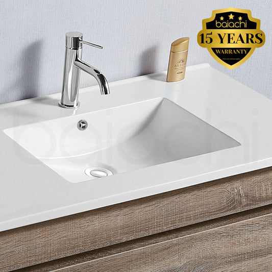 Vellena Plywood 750mm Wall Hung Prime Oak Bathroom Vanity Ceramic Basin