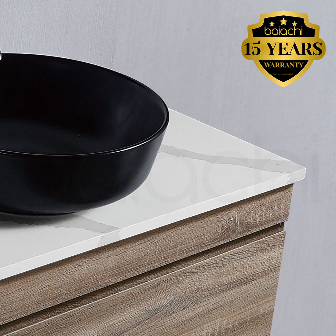 Vellena Plywood 750mm Wall Hung Prime Oak Bathroom Vanity Calacatta Stone