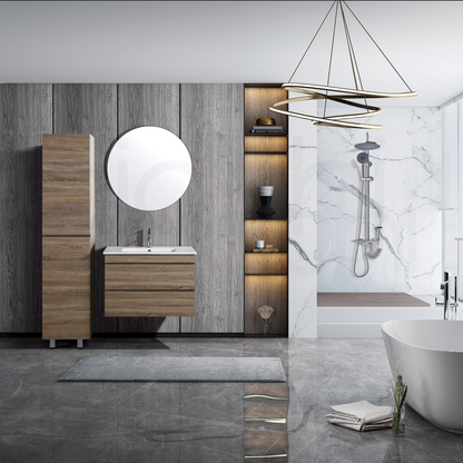 Vellena 750mm PVC Water Proof Prime Oak Wall Hung Bathroom Vanity Calacatta Quartz Stone
