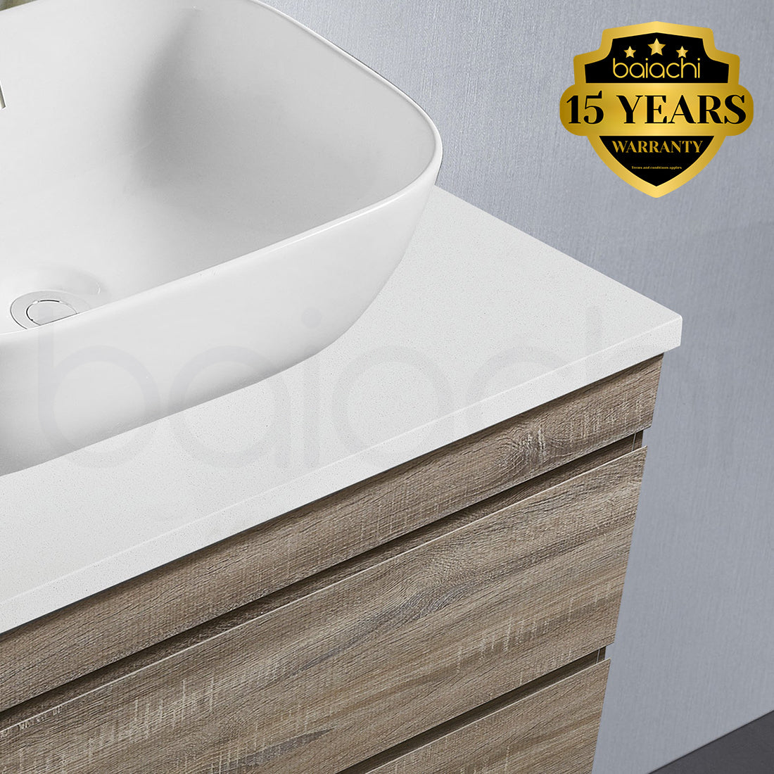 Vellena Plywood 750mm Prime Oak Bathroom Vanity White Stone