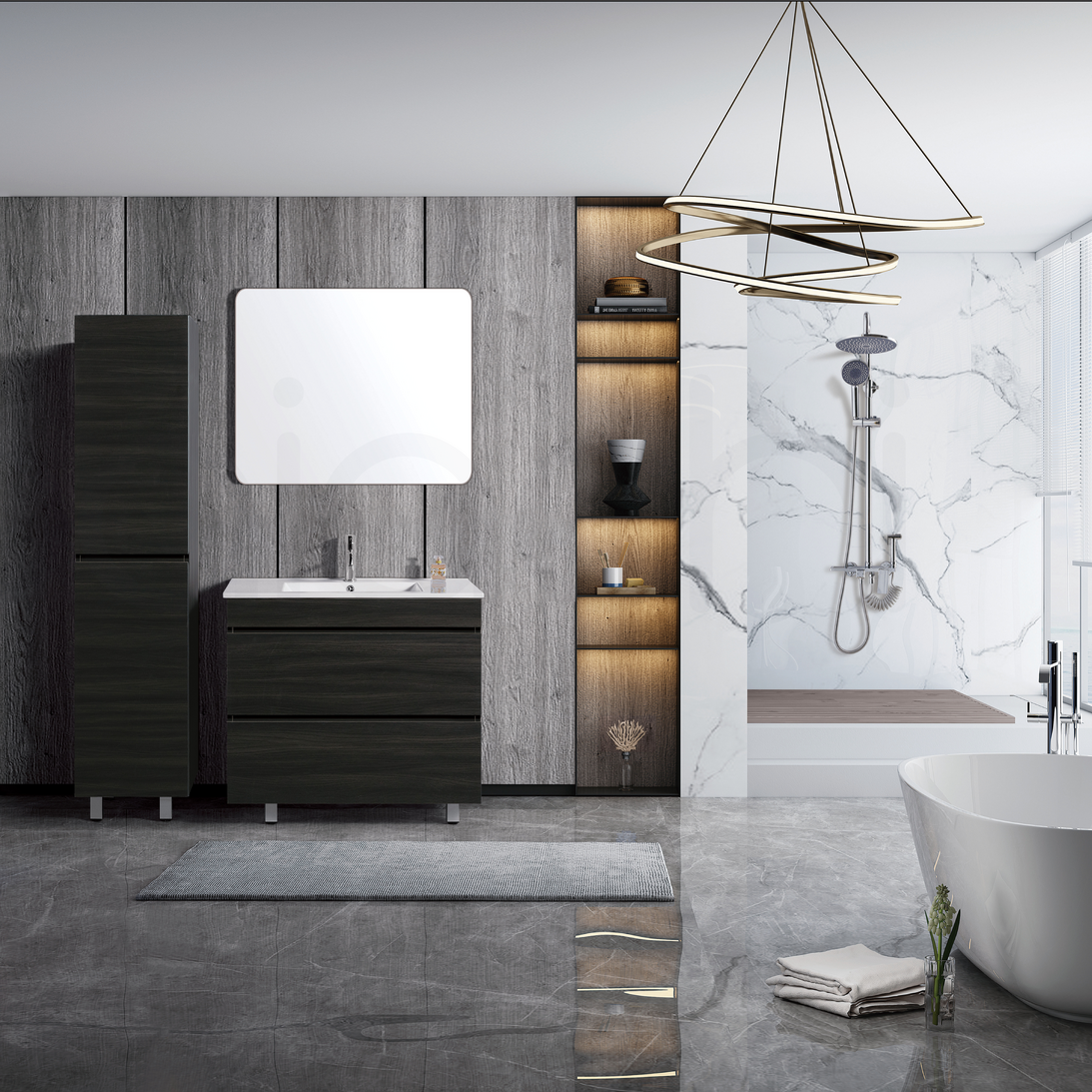 Vellena 900mm Plywood Empire Oak Bathroom Vanity White Quartz Stone