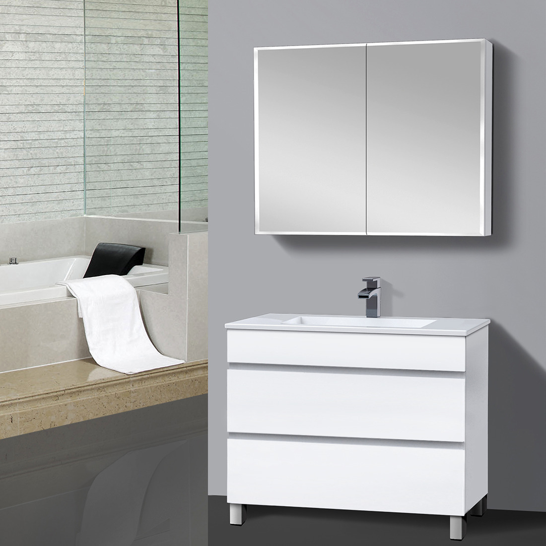 Vellena Plywood 900mm Bathroom Vanity Calacatta Stone