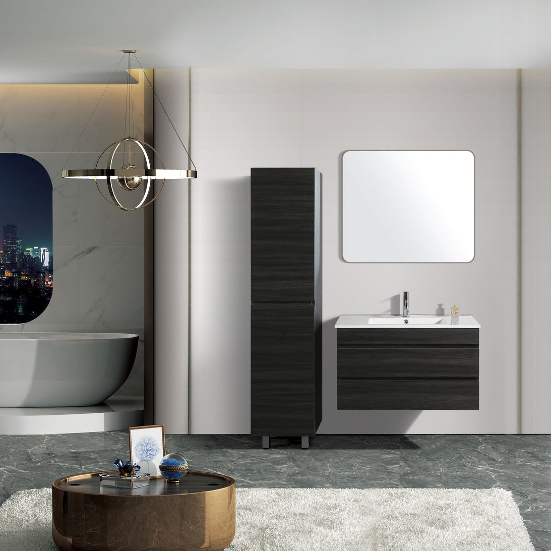 Vellena Plywood 900mm Wall Hung Empire Oak Bathroom Vanity Ceramic Basin