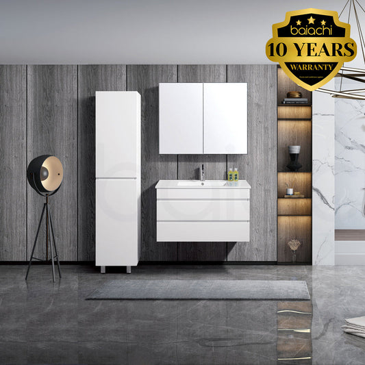Vellena 900mm PVC Water Proof Matte White Wall Hung Bathroom Vanity Cabinet