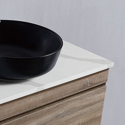 Vellena 900mm PVC Water Proof Prime Oak Wall Hung Bathroom Vanity Calacatta Quartz Stone