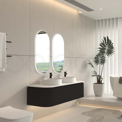 Baiachi Gympie 1500 Black Fluted Timber Bathroom Vanity Wall Hung Calacatta Stone