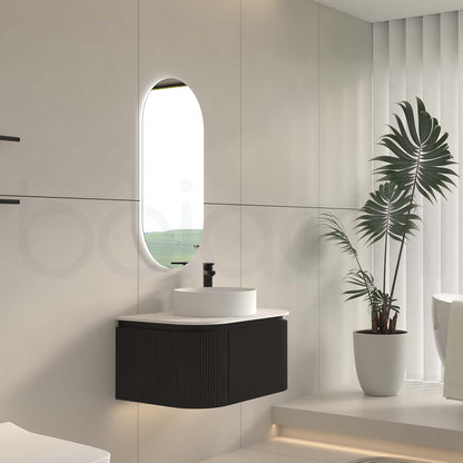 Baiachi Gympie 750 Black Fluted Timber Bathroom Vanity Wall Hung Calacatta Stone