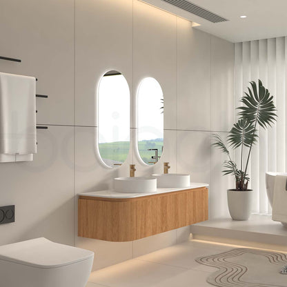 Baiachi Gympie 1500 Fluted Timber Bathroom Vanity Wall Hung Calacatta Stone