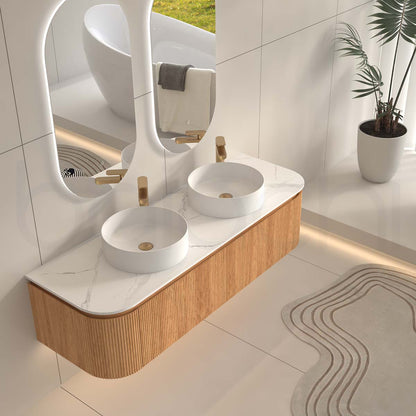 Baiachi Gympie 1500 Fluted Timber Bathroom Vanity Wall Hung Calacatta Stone