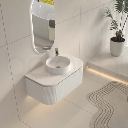 Baiachi Gympie 900 White Fluted Timber Bathroom Vanity Wall Hung Calacatta Stone