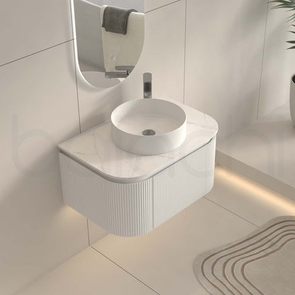 Baiachi Gympie 750 White Fluted Timber Bathroom Vanity Wall Hung Calacatta Stone