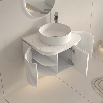 Baiachi Gympie 600 White Fluted Timber Bathroom Vanity Wall Hung Calacatta Stone