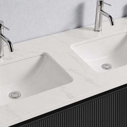Baiachi Clermont 1200 Black Fluted Wall Hung Bathroom Vanity Calacatta Stone Double Undercounter Basin
