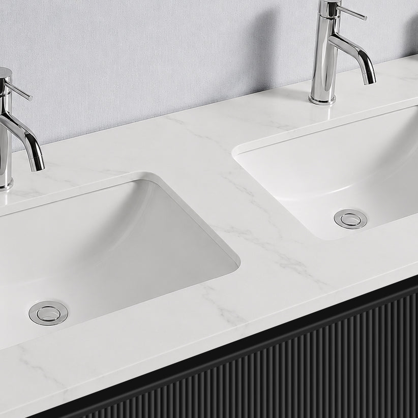Baiachi Clermont 1500 Black Fluted Wall Hung Bathroom Vanity Calacatta Stone Double Undercounter Basin