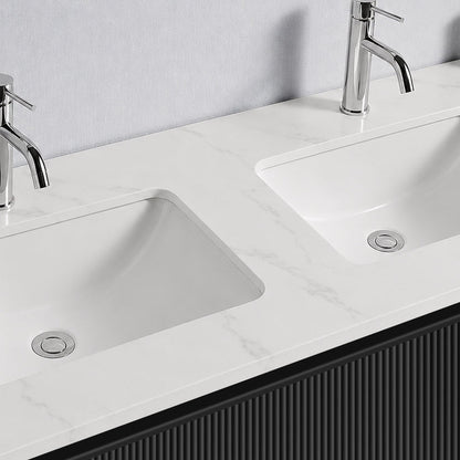 Baiachi Clermont 1500 Black Fluted Wall Hung Bathroom Vanity Calacatta Stone Double Undercounter Basin